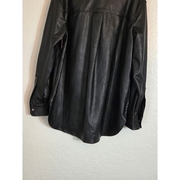 SPANX Women's Leather Like Oversized Shacket Size Medium Black Button Front- NEW - Picture 8 of 11